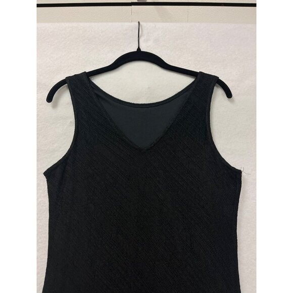 Vintage Harlow Size 14 Petite Black Fringe  80s/90s Sleeveless V-Neck - Picture 7 of 10